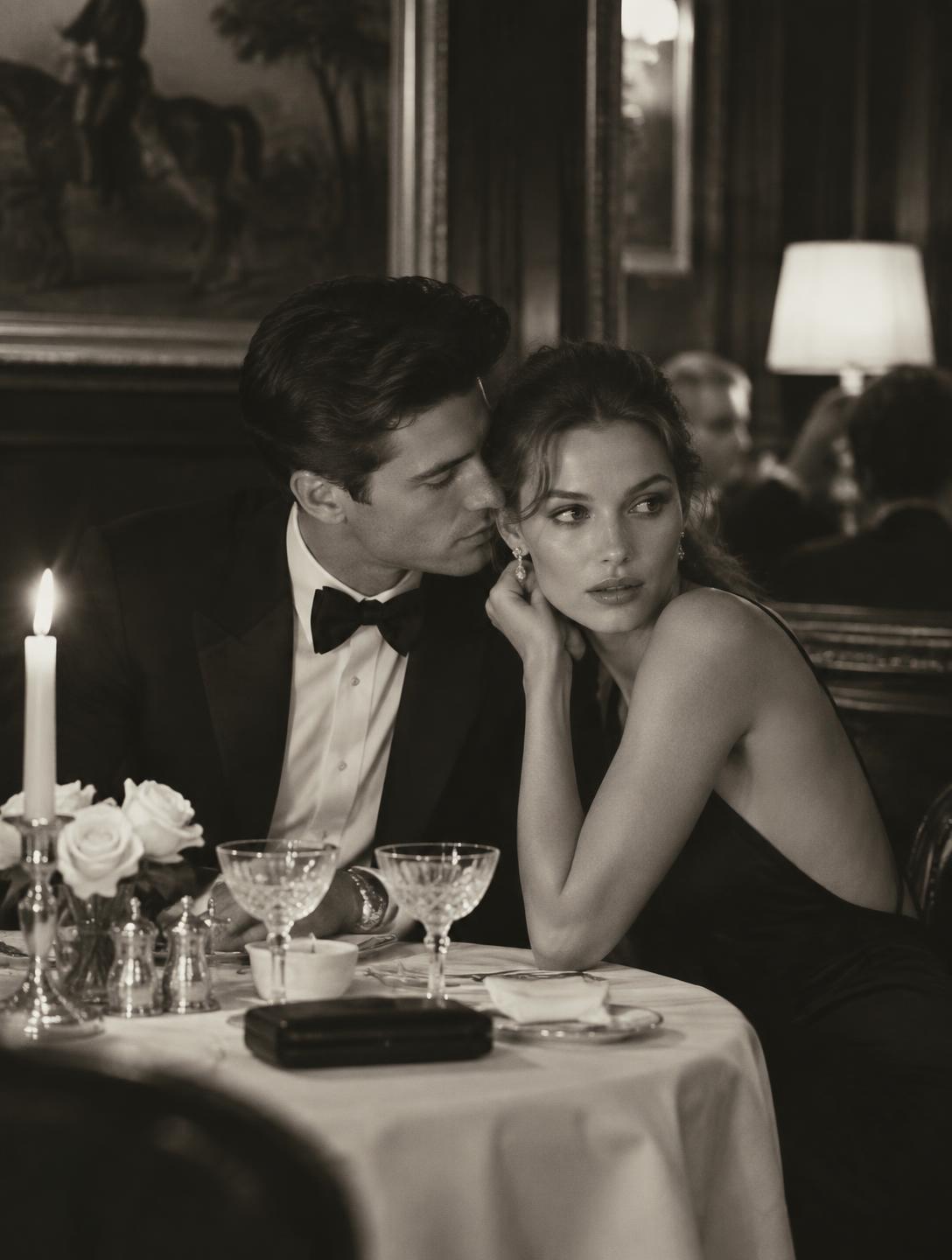 A couple sharing a quiet moment at a candlelit table